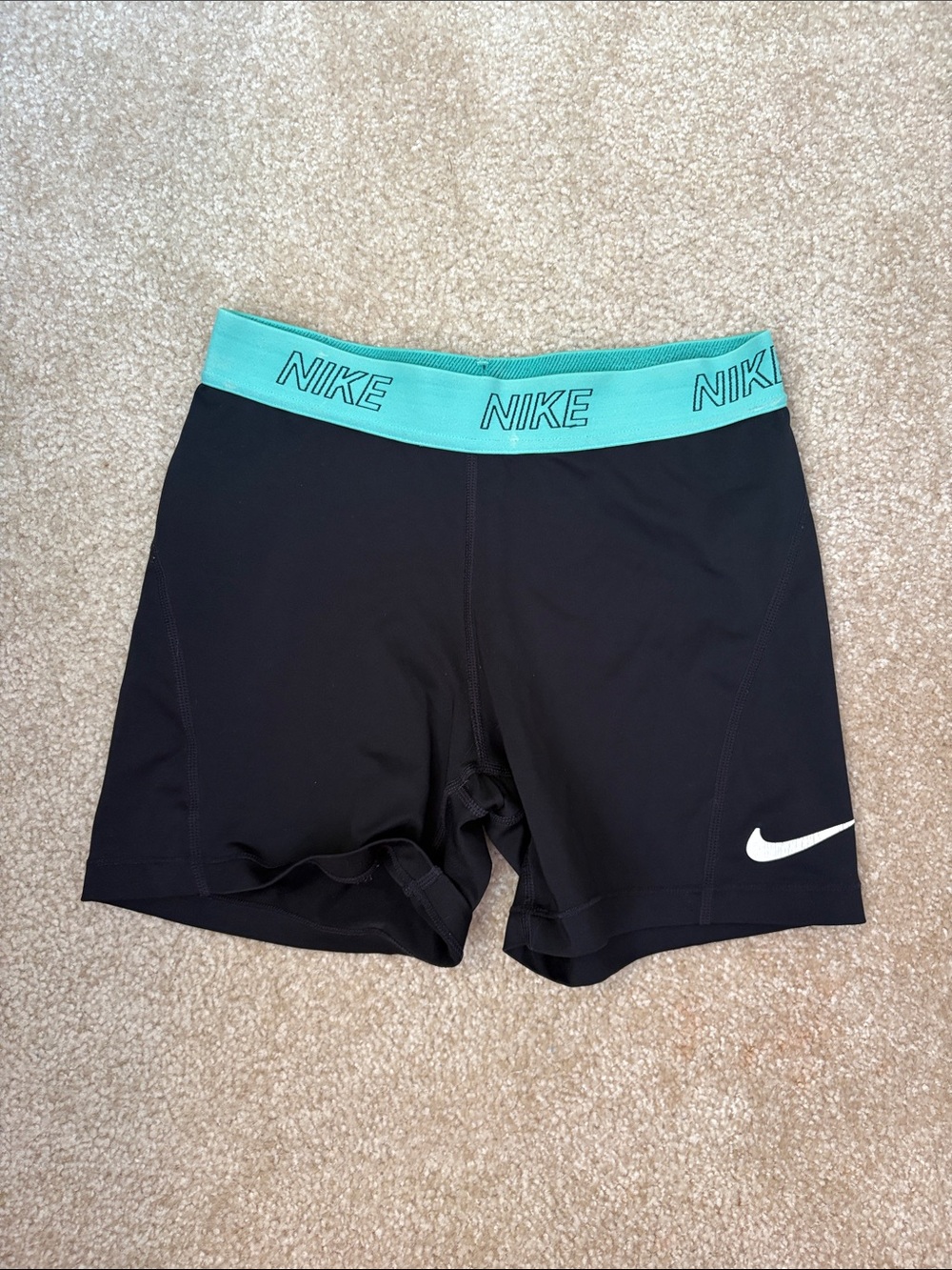 Nike Black Bike Shorts with Teal Logo Elastic Waistband